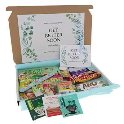 Image of Large GET WELL SOON Pamper Treat Gift Box Hug in a Letterbox Ladies Giftbox with Tea