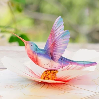 Image of UNIPOP Hummingbird &amp; Flower Pop Up Card, Birthday Card for Mom, Mothers Day Valentines