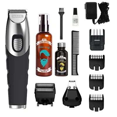 Image of Wahl 8 in 1 Multigroomer Trimmer Kit, Beard and Body Trimmer,Face Grooming for Men,Grooming Skin Care, Oil,Beard Wash, 3 Attachment Heads