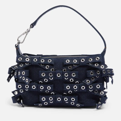 Image of Ganni Butterfly Small Bow Eyelet Denim Pouch