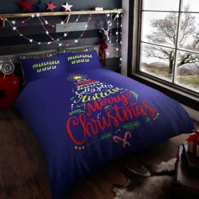 Image of GC GAVENO CAVAILIA Christmas Tree Duvet Cover Set with Pillowcases Boys &amp; Girls Breathable Stars Bedding Bedset Soft Reversible Xmas Comforter Quilt Double Size