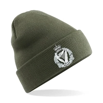 Image of PSave Royal Irish Regiment Insignia Mens Premium Embroidered Beanie Hat, Bob Hat British Army Military (Military Green)