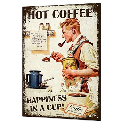 Image of Beenanas Hot Coffee Metal Retro Sign Vintage Tin Plaque Kitchen Cafe Shop