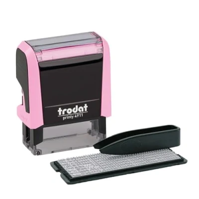 Image of Trodat Printy 4911 Stamp Set in Pastel Pink to Yourself 3 Lines of Text, Imprint 38 x 14 mm, German, includes Tweezers, Ink Pad Black &amp; Letter and Number One Size