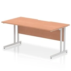 Image of Impulse 1600 x 800mm Scalloped Edge Straight Office Desk Beech Top Silver Cantilever Leg