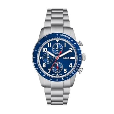 Image of FOSSIL Sport Tourer Watch for Men, Chronograph Movement with Stainless Steel or Leather Strap,Blue,42 mm