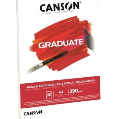 Image of CANSON Graduate Oil And Acrylic 290gsm A3 Paper, Non Woven, Pad Glued Short Side, 20 Natural White Sheets, Ideal for Student Artists