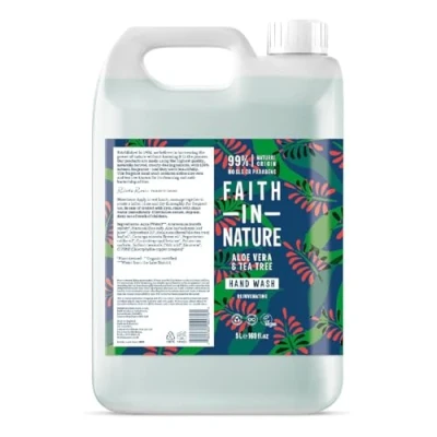 Image of Faith In Nature Natural Aloe Vera and Tea Tree Hand Wash, Rejuvenating, Vegan Cruelty Free, No SLS or Parabens, 5 L Refill Pack