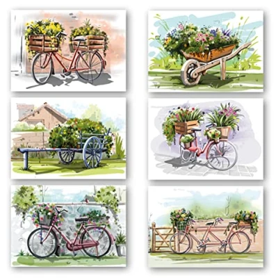 Image of Absolutely Yours Greeting Cards Pack of 12. Each multipack has 6 different Bike Designs. Ecofriendly cards, envelopes and box. Blank Inside