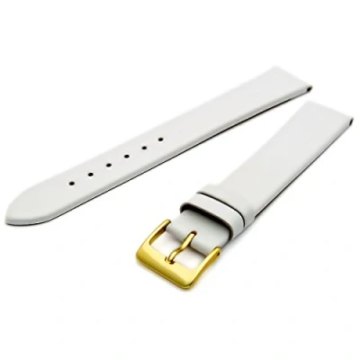 Image of Fine Calf Leather Watch Strap Band 16mm Extra Long XL White with Gilt (Gold Colour) Buckle. Free Spring Bars (Watch Pins)