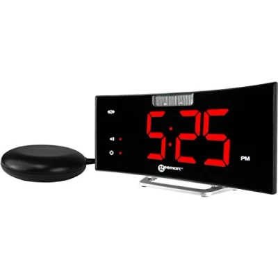 Image of 95dB Super Loud Alarm Clock with Bright Flashing Light, Bed Shaker and Snooze Function The Geemarc WAKE &#039;N&#039; SHAKE Curve for Heavy Sleepers Hearing Impaired USB Charging Port UK Version