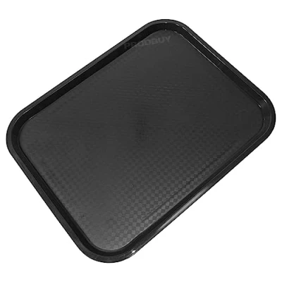 Image of Set of 6 Large Black 45cm Plastic Food Canteen Serving Trays