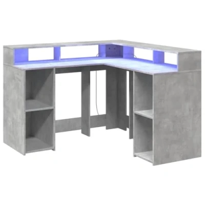 Image of vidaXL LED Desk, Computer Desk with Storage Space, Work Table, Laptop L Shape, Corner Gaming PC Concrete Grey, Wood Material