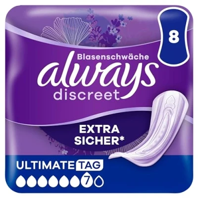 Image of Always Discreet Ultimate Day Incontinence Pads for Women, Pack of 8