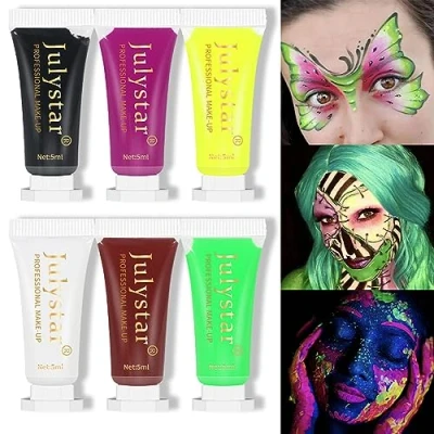 Image of Face Painting Kit, Glow in the Dark Paint,Halloween Body Face,Dramatic Paste,Water Soluble Fluorescent, Artistic Graffiti for Party Carnival,6pcs