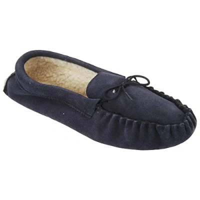 Image of Mokkers Mens Jake Real Suede Moccasin Slippers (8 UK) (Navy Blue)
