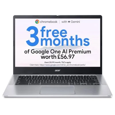 Image of Acer Chromebook 314 CB314 4H Laptop Intel Celeron N4500, 4GB, 128GB eMMC, Integrated Graphics, 14 inch Full HD Display, Google Chrome OS, Silver