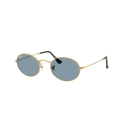 Image of Ray Ban Unisex RB3547 OVAL 001/56 Sunglasses Metal Gold Blue Round Normal