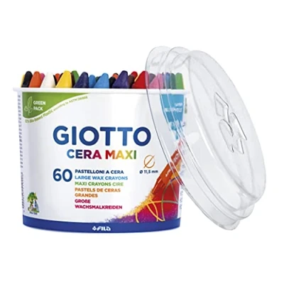 Image of GIOTTO Cera Maxi Super Washable Large Wax Crayons, 5 x 12 Assorted Colours, 60 Pieces, Ideal for Children, Parties &amp; Schools