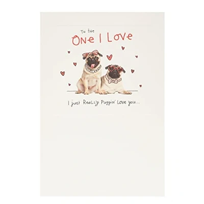 Image of UK Greetings Valentines Day Card For Him/Her With Envelope Pug Design