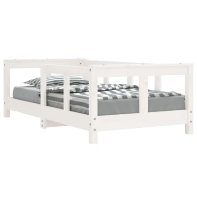 Image of vidaXL Kids Bed Frame in White Scandinavian Style Solid Pine Wood Construction with Sturdy Slats, Functional Headboard and Footboard 70x140cm Mattress Compatible