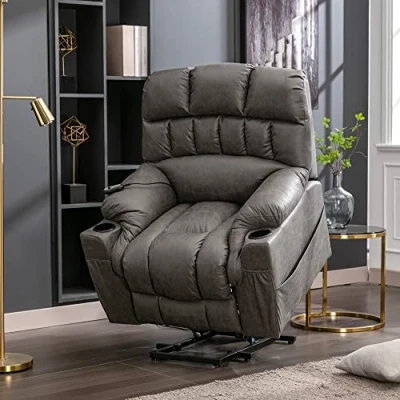 Image of Electric Lift Recliner Chair Power Massage Lumbar Heat for Elderly,Motion Reclining Mechanism,Ergonomic Lounge Single Sofa Seat Living Room Recliners with 2 Cup Holders Extra Large Grey