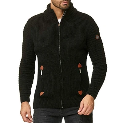 Image of RED BRIDGE Men&#039;s Turtleneck Cardigan and Casual Ribbed Material Grey