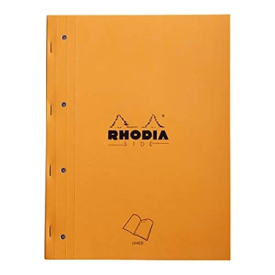 Image of RHODIA 118014C Orange Side Stapled Notepad A4 Lined 80 Detachable Sheets Perf. 4 Holes 80G White Clairefontaine Paper Soft and Resistant Coated Card Cover Basics