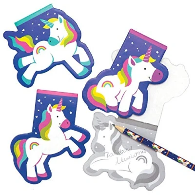 Image of Baker Ross AT968 Rainbow Unicorn Memo Pads Pack of 12, for Kids Party Bags and Small Toys Children