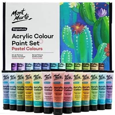 Image of MONT MARTE Acrylic Colour Pastel Paint Set Signature 24pc x 36ml (1.2 US fl.oz), Creamy Set, Good Coverage, Semi Matte Finish, Ideal For Most Art and Craft Surfaces.