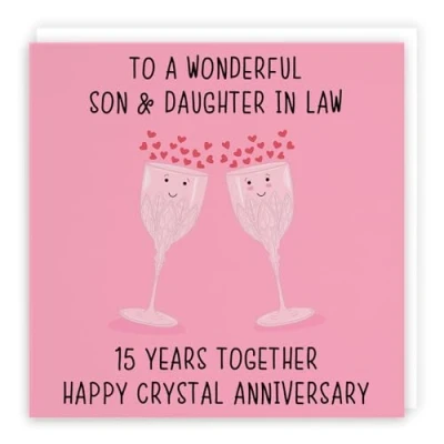 Image of Hunts England Son And Daughter In Law 15th Anniversary Card To A Wonderful &amp; 15 Years Together Happy Crystal Iconic Collection