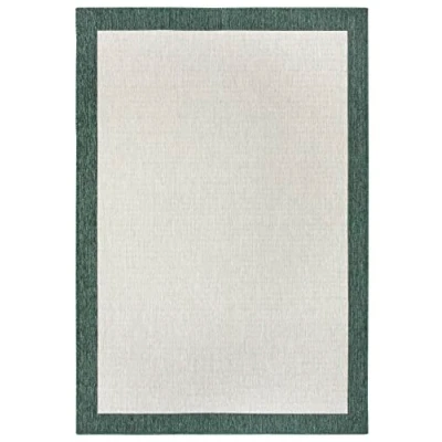 Image of NORTHRUGS Panama Indoor and Outdoor Rug 80 x 150 cm Reversible Weatherproof Modern Plain Design with Border Runner for Balcony Patio Garden Conservatory Living Room Waterproof Green