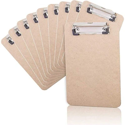 Image of KAV Clipboards 10 Pack, Low Profile Clip Hardboard with Sturdy Spring Grip &amp; Concealed Hanging Hole, Durable Wooden Boards for Office Work NHS SCHOOL (A5)