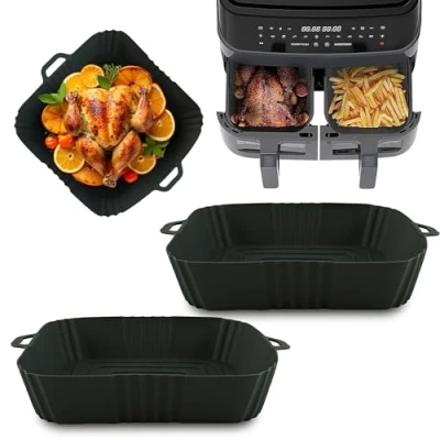 Image of 18cm Square Silicone Air Fryer Liner 2 Pack Non Stick, Dishwasher Safe &amp; Heat Resistant, Reusable for Baking Cooking, Compatible with Ninja, Tower, COSORI, Oven Microwave