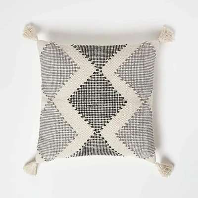 Image of HOMESCAPES Handwoven Black &amp; Grey Cushion 45 x cm 100% Cotton Filled Decorative Throw Pillow “Malmo Geometric Diamond Scatter Insert Included