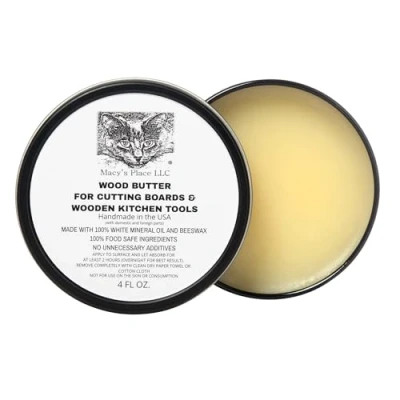 Image of Wood Butter 4 oz Cutting Board Wax Conditioner for Butcher Block and Wooden Kitchen Tools. Macy;s Place Food Grade Protective Mineral Oil Beeswax Boards, Surfaces,