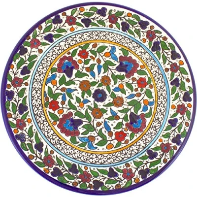 Image of Armenian Ceramic Decorated Plate, Colourful Flowers Design, 27 Centimetres