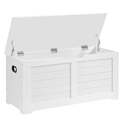 Image of VASAGLE Storage Chest, Bench, Blanket Box with 2 Safety Hinges, Shoe Modern Style, 40 x 100 46 cm, for Hallway, Bedroom, Living Room, Matte White LSB061T10