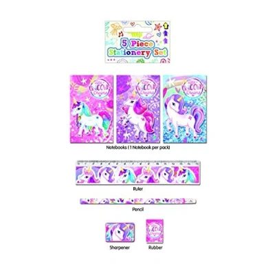 Image of 5 Piece Stationery Set Pencil, Sharpener, Rubber, Ruler, Notepad (Unicorn)