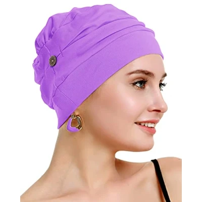 Image of osvyo Cotton Chemo Headwear for Women with Cancer and Hair Loss, Hat, Lightweight Headwear, Sealed Packaging, purple, One Size