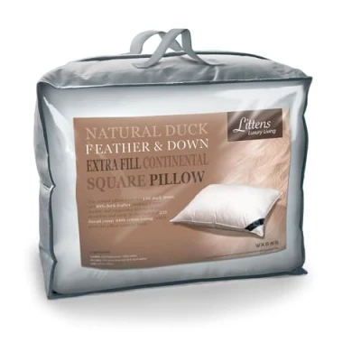 Image of Littens Extra Filled 80cm x Luxury European Continental White Duck Feather &amp; Down Large Square Pillow 230TC 100% Cotton Casing, Proof (32&quot; 32&quot;)