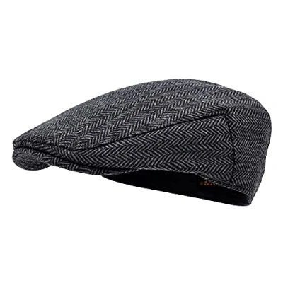 Image of STARANCE Men Hat Wool Blend Newsboy Ivy Tweed Flat Cap, Herringbone Gray, 7.5