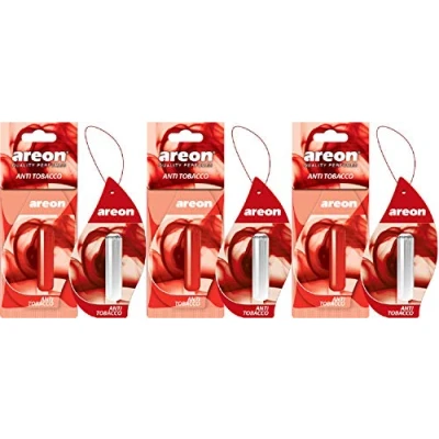 Image of AREON Liquid Car Air Freshener Anti Tobacco Perfume Hanging Pendant Long Lasting Home 3D 5 ml Multi Pack Set of 3