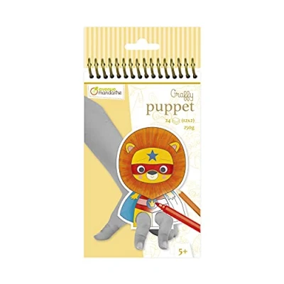 Image of Avenue Mandarine Ref GY010O Graffy Pre Cut Finger Puppets to Colour In &amp; Play Superhero Animals Spiral Notebook, 250gsm Clairefontaine Paper, 24 Cards, 12 Designs