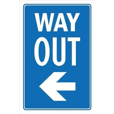 Image of Way out, arrow pointing left 1mm flexible Plastic sign (300mm x 200mm)