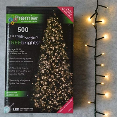 Image of Premier 500 LED (12.5m) TreeBrights Christmas Tree Lights TIMER in Vintage Gold