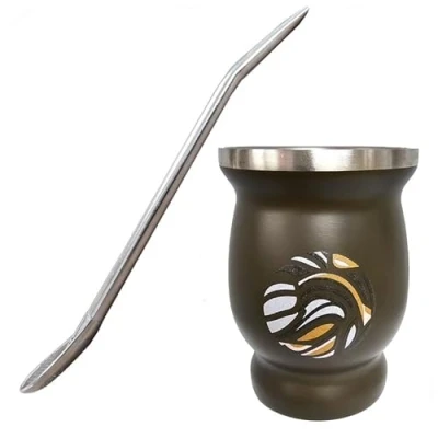 Image of Gaucho Bruno Yerba Mate Kit Stainless Steel Thermal Cup with Bombilla Straw Complete Set for Bird Design