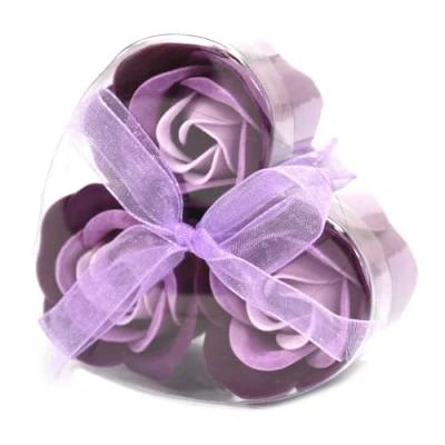 Image of Set of 3 Soap Flower Heart Box Lavender Roses