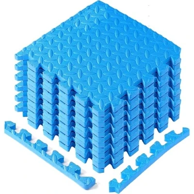 Image of Yes4All EZR0 12SQFT es4All Interlocking Eva Borders Foam Floor Mats for Gym Equipment (24 Grey 6 pcs), C. 12 Square Feet (12 Tiles) Blue