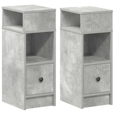 Image of vidaXL 2 Piece Nightstand Set with Drawer/Concrete Grey Engineered Wood 25x31x66 cm Bedroom Bedside Storage